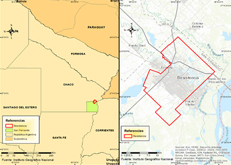 Localización geográfica de la ciudad de Resistencia, provincia del Chaco, República Argentina