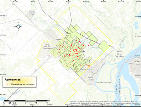 Localización geográfica de los inmuebles (terrenos, casas, departamentos) en la ciudad de Resistencia, Provincia del Chaco 2016-2017