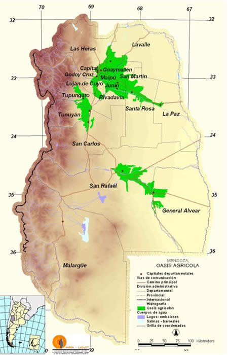 Mendoza, sus oasis de riego y sus tierras no irrigadas