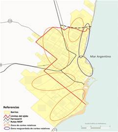Zonas afectadas por cortes rotativos y zonas al resguardo de interrupciones del servicio en la red de distribuci&oacute;n el&eacute;ctrica de Mar del Plata bajo gesti&oacute;n de EDEA