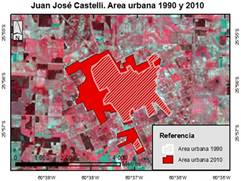 Visualizaci&oacute;n del ejido urbano de Juan Jos&eacute; Castelli, 1990-2010
