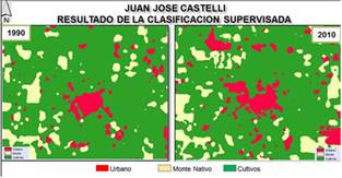 Categor&iacute;as informacionales: urbano, monte y cultivos, Juan Jos&eacute; Castelli, 1990-2010