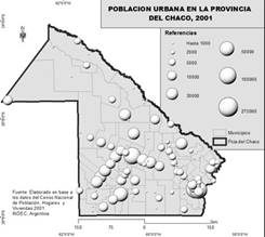 Poblaci&oacute;n urbana en la provincia del Chaco, 2001