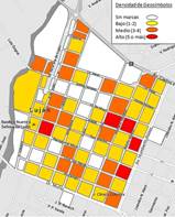 Densidad de los geos&iacute;mbolos religiosos en el centro de la ciudad de Luj&aacute;n