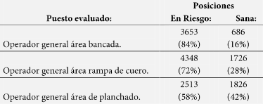 Resultados
puestos operativos con manejo manual de cargas.

 