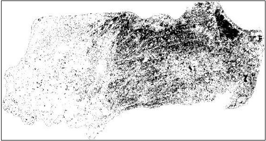Binarización de la banda de humedad de TTC, en color negro las zonas
anegadas (ND≥-100) y color blanco las zonas no anegadas (ND<-100). 



 