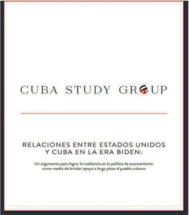 Portada del documento presentado por el Grupo de Estudio sobre Cuba.