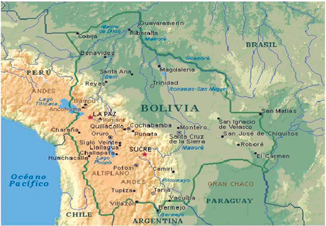 La orografía del territorio boliviano entre las regiones andinas y la media luna fértil.