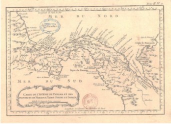 Bellin, Jacques-Nicolas, mapa de 1754.
Carte de l'isthme de Panama et des provinces de Veragua Terre Ferme et Darien
