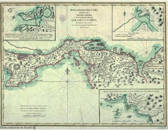 Mapa geográfico
del Reino de Tierra Firme y sus Provincias de Veragua
y Darién elaborado por Tomás López en 1802.