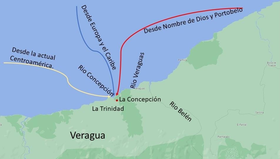 Rutas Marítimas hacia el Norte, poblado de
La Concepción (Centro minero). Siglo XVI.