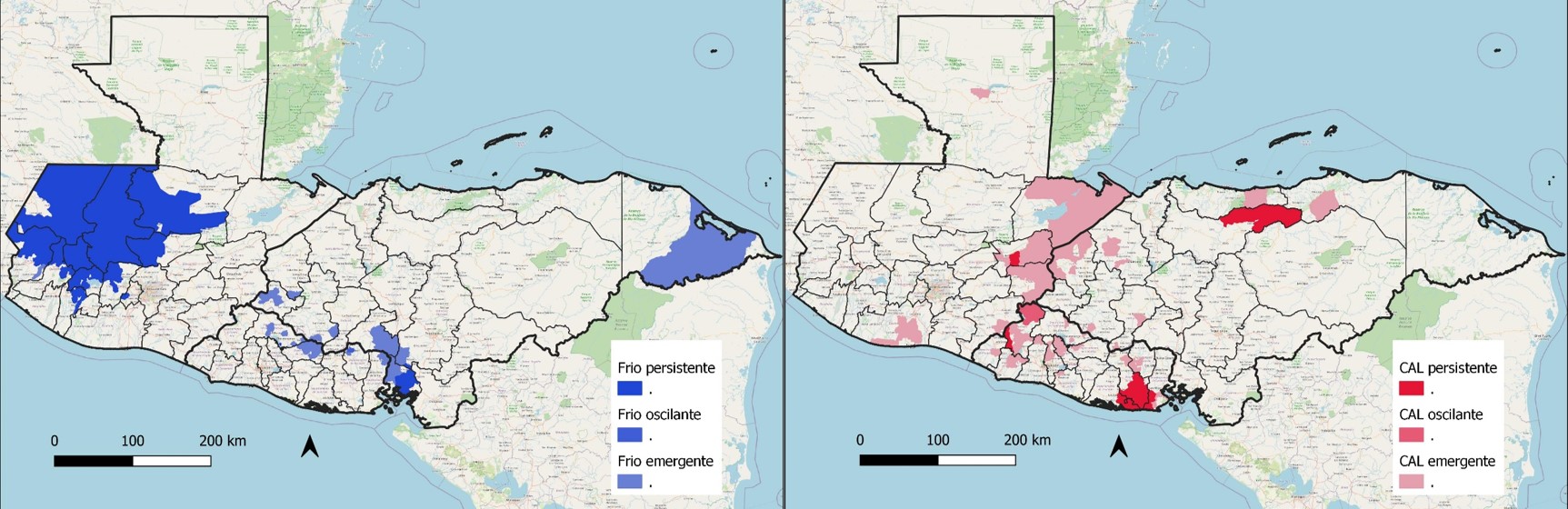 Variación zonas frías y calientes de las tasas de homicidio, 2019-2020.