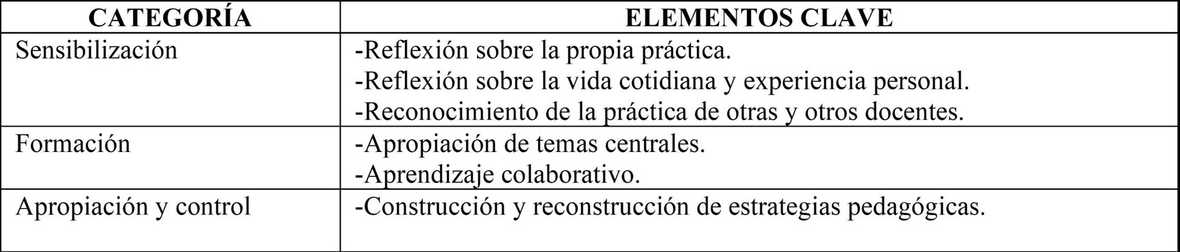 Elementos clave
de codificación por categorías