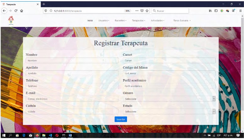 Formulario
Registrar Terapeuta
