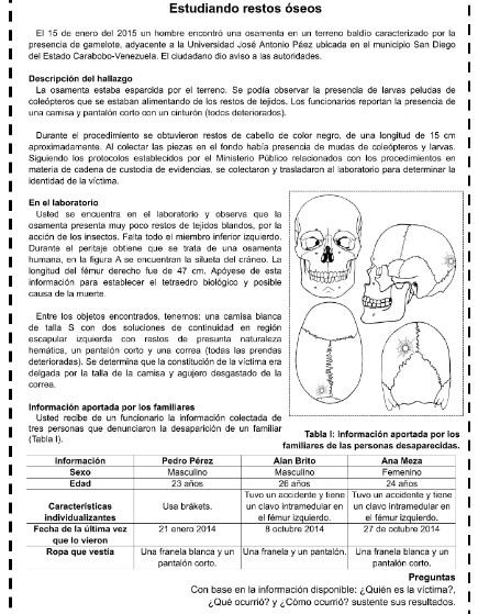 Caso propuesto para el aprendizaje de la antropología forense.