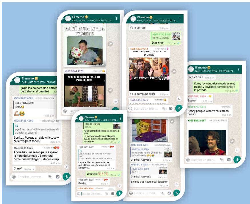 muestra las producciones de los estudiantes mediante la interacción en WhatsApp