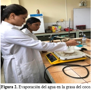 Evaporación del agua
en la grasa del coco.