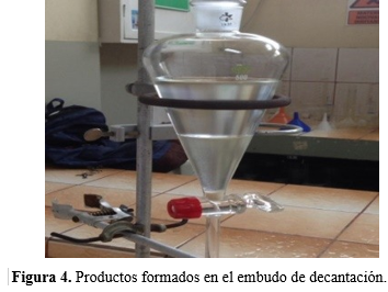Productos
formados en el embudo de decantación.