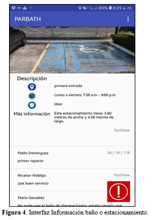  Interfaz Información baño o estacionamiento.