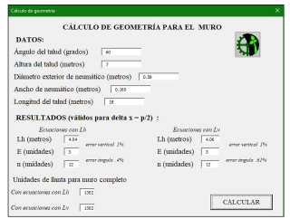 Windows Forms App de
Microsoft Excel para el cálculo de geometría
del muro de retención