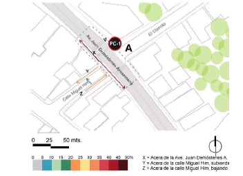 Mapa de flujo de personas en el
sector A, 23 de junio de 2021.