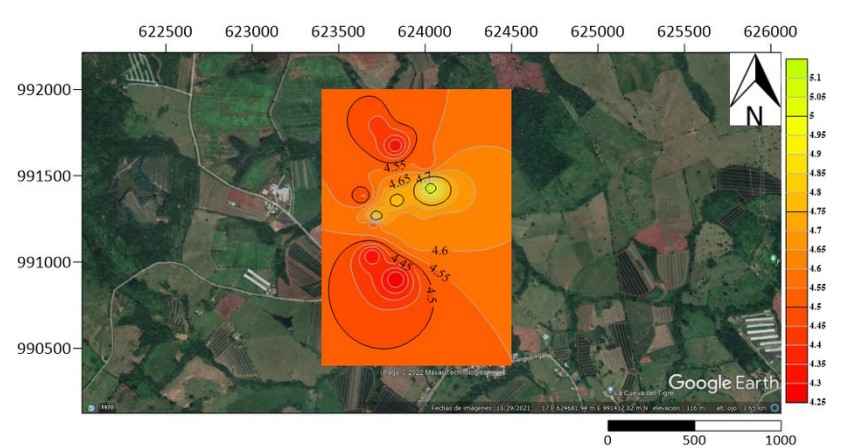 Mapa Geoquímico de pH de
suelos y sedimentos en la zona de estudio. 

 