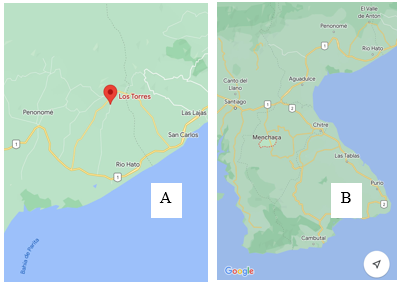 Ubicación geográfica de las áreas de colecta: A) Antón; B) Ocú.