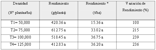 Efecto de los tratamientos en el rendimiento del kion var. ‘Criollo’ en la localidad de Zotarari, Pichanaki, Chanchamayo, selva central del Perú