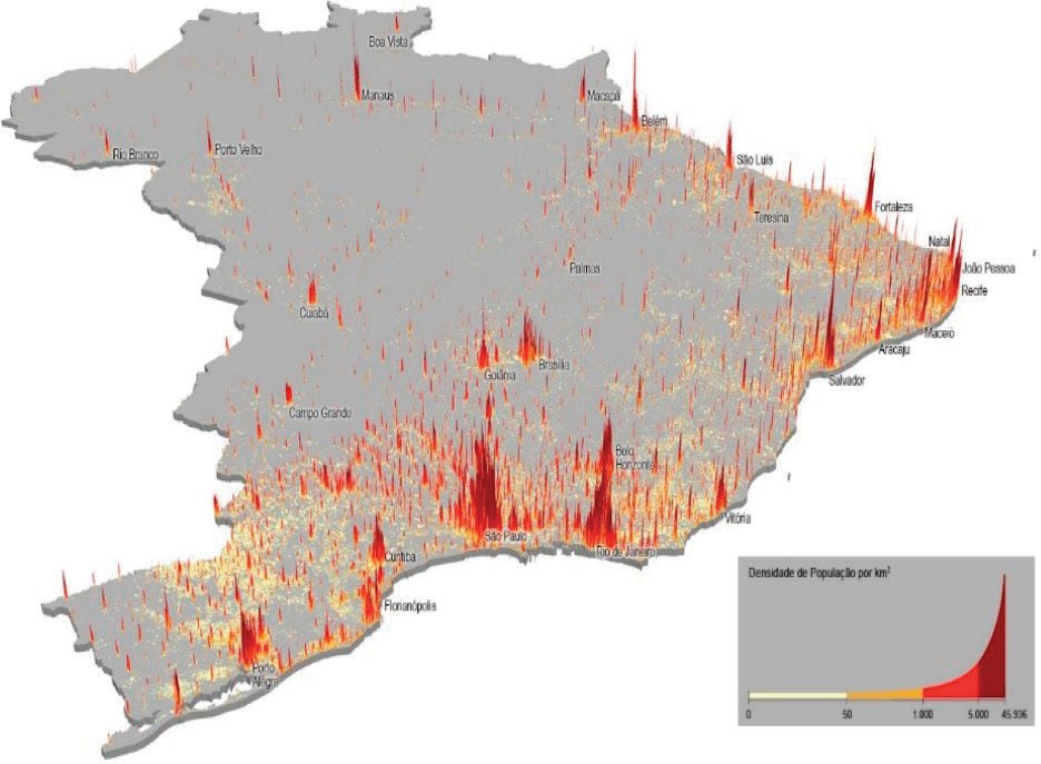Densidade de População Tridimensional - Censo Demográfico 2010 - IBGE