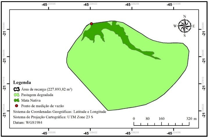 Distribuição espacial do uso e ocupação da
terra na área de recarga da nascente F1.