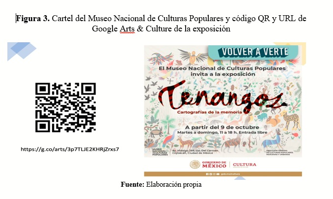 Cartel del Museo Nacional de Culturas Populares y código QR y URL de Google Arts & Culture de la exposición: