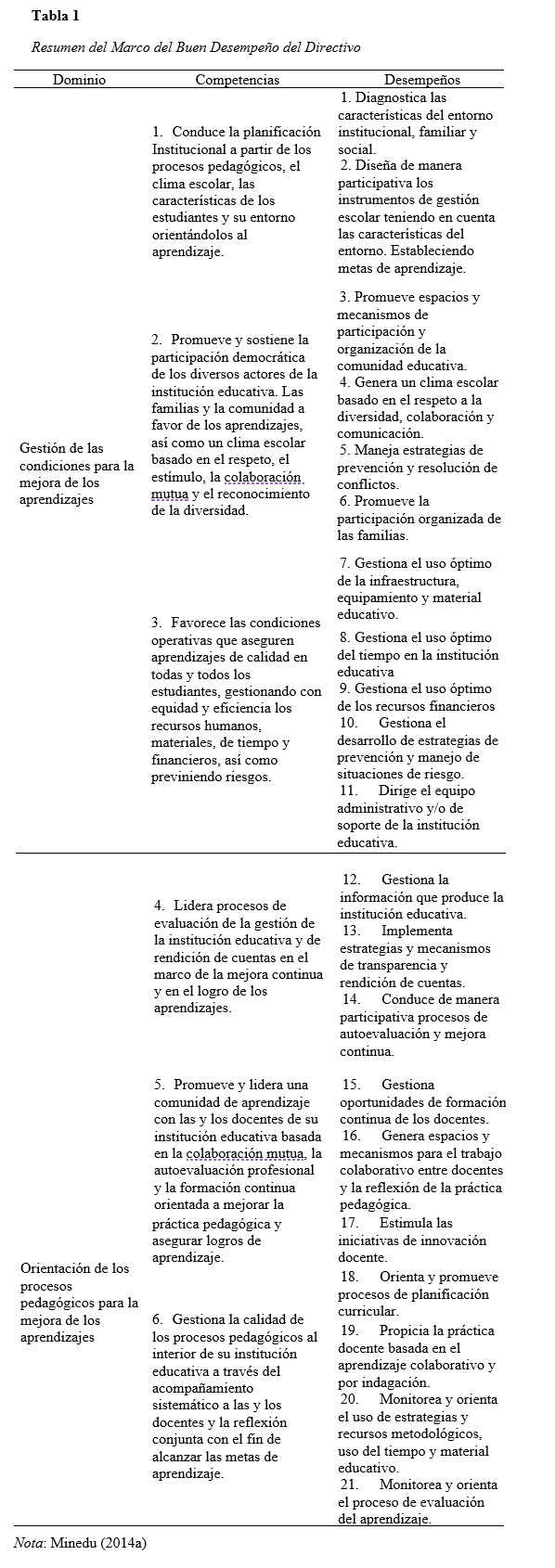 Resumen del Marco del Buen Desempeño del Directivo
