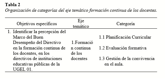 Organización de categorías del eje temático formación continua de los docentes