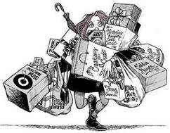 Descripción caricaturesca de la definición de consumismo