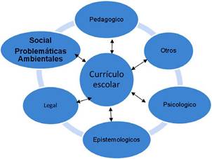 Representación de los fundamentos del currículo escolar. Las problemáticas ambientales hacen posible la dimensión Ambiental y se convierten en un fundamento social.