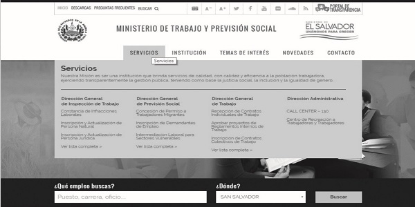 Sitio web del Ministerio de Trabajo y Previsión Social, Desglose de servicios