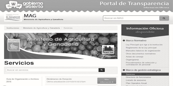 Sitio web del Ministerio de Agricultura y Ganadería, Servicios