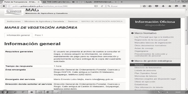 Sitio web del Ministerio de Agricultura y Ganadería, Mapas de vegetación de arboleda