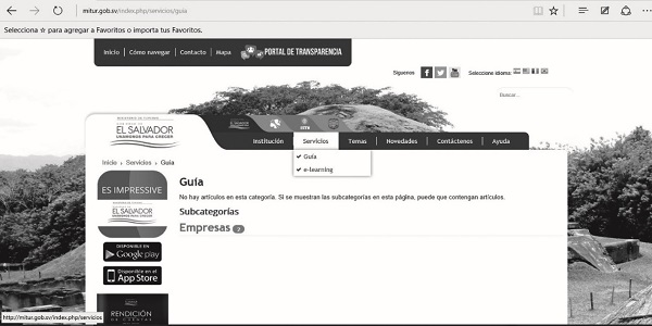 Sitio web del Ministerio de Turismo