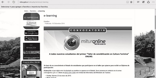 Ministerio de Turismo, Mituronline, no están actualizados los enlaces desde el 2014
