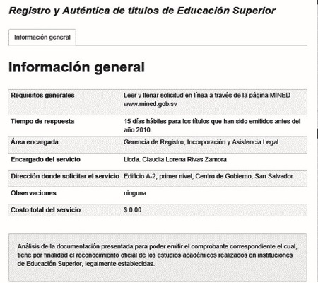 Ministerio de Educación, Servicio de Auténtica de Título, Información del Servicio en general