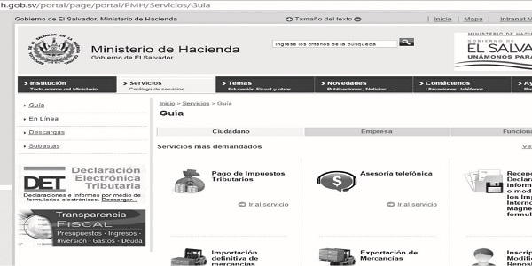 Sitio web del Ministerio de Hacienda de El Salvador