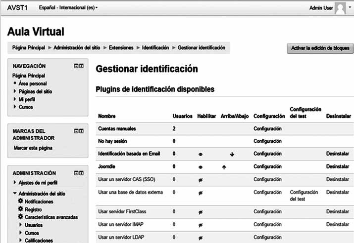 Gestionar identificación de Moodle