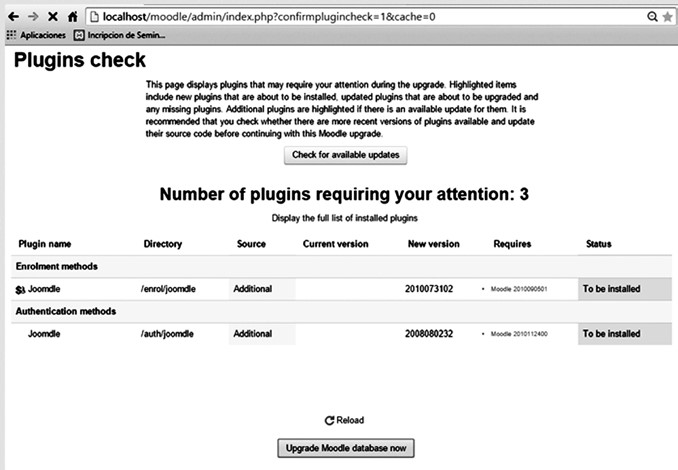 Actualizar base de datos Joomdle