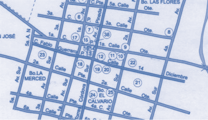 Croquis de casco urbano de Jiquilisco
