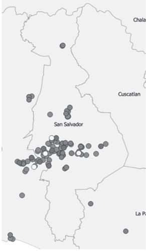 Ubicación de las
sucursales de los principales supermercados en San Salvador