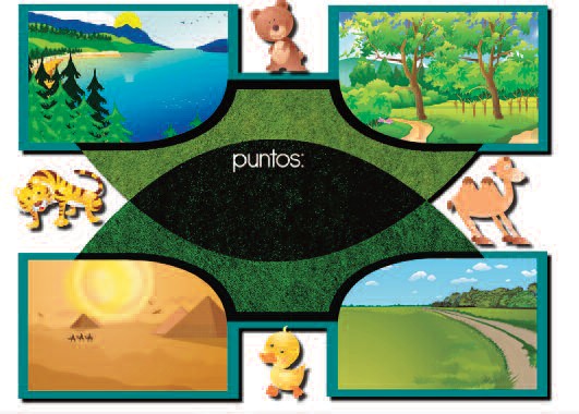Pantallas del juego interactivo Divertidown en donde cada animalito debe ser arrastrado digitalmente hacia su habitat
