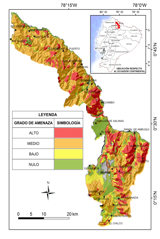 Mapa de amenazas por deslizamientos de tierra.