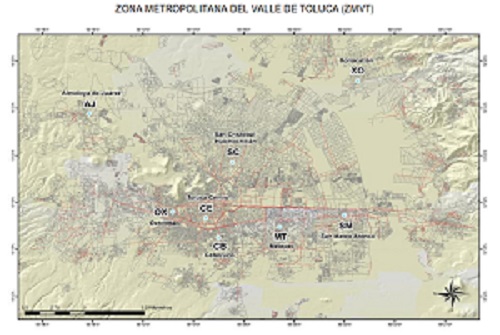 Ubicación de las estaciones de Monitoreo en el Valle de Toluca