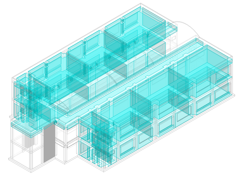 Modelado
detallado del bloque de aulas, software Revit.